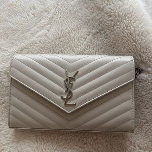 Saint Laurent Cream Quilted Leather Envelope Chain Wallet